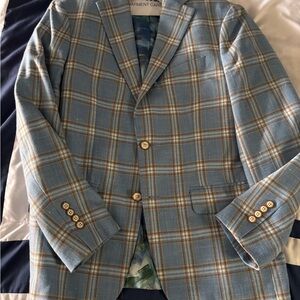 TALLIA Light Blue Plaid Sport Coat with Tan Windowpane